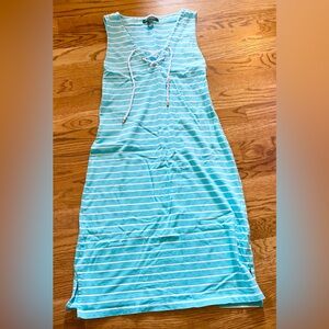 Lauren by Ralph Lauren Striped Turquoise Midi Dress